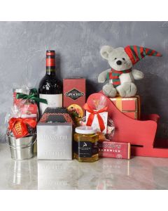 Holiday Sleigh with Wine Gift Basket