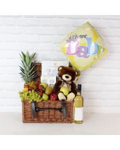 Newborn Essentials Gift Basket with Wine