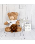 PLUSHES FOR A BABY BOY GIFT BASKET