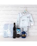 Baby Boy Blue Gift Basket with Wine